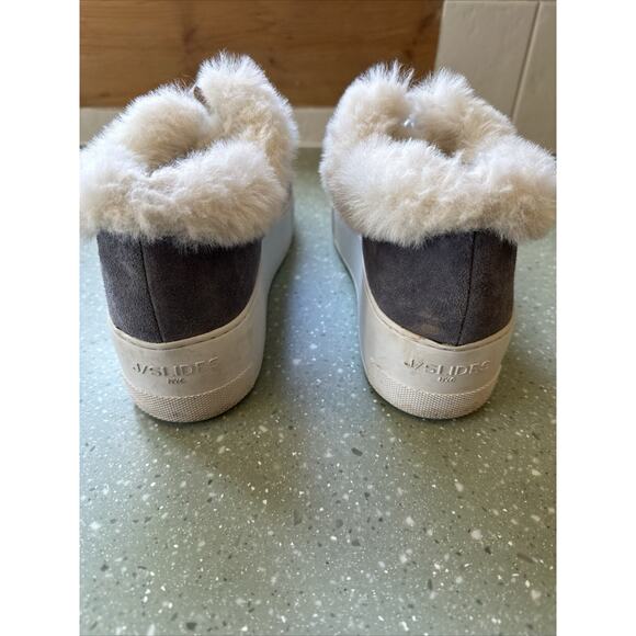 J/Slides NYC Mellia Platform Suede Lace Up Faux Fur Sneaker Shoes Gray 9.5 - Picture 7 of 10